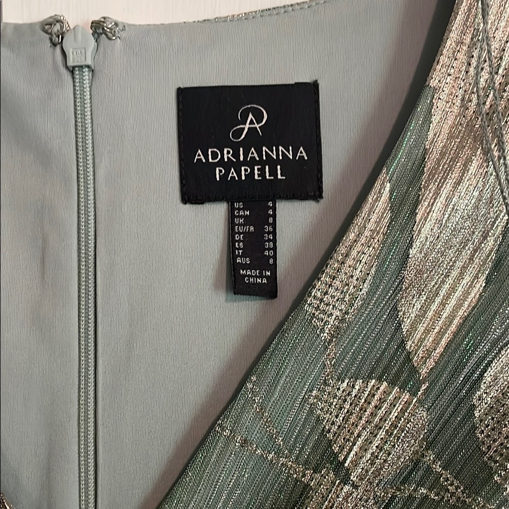 Adrianna Papell Mint Green and Gold Floral Metallic Maxi Dress - Picture 3 of 9